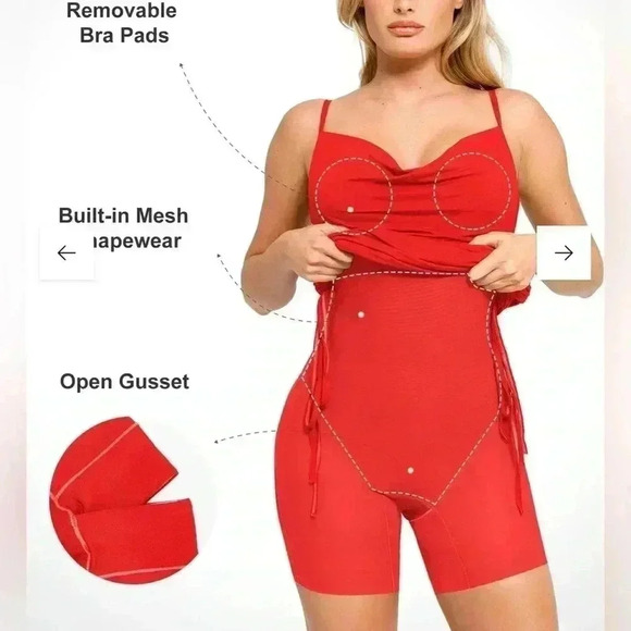 POPILUSH Shapewear Dress Ruched Slip Modal Mini - XL - Holiday Red - Picture 2 of 13